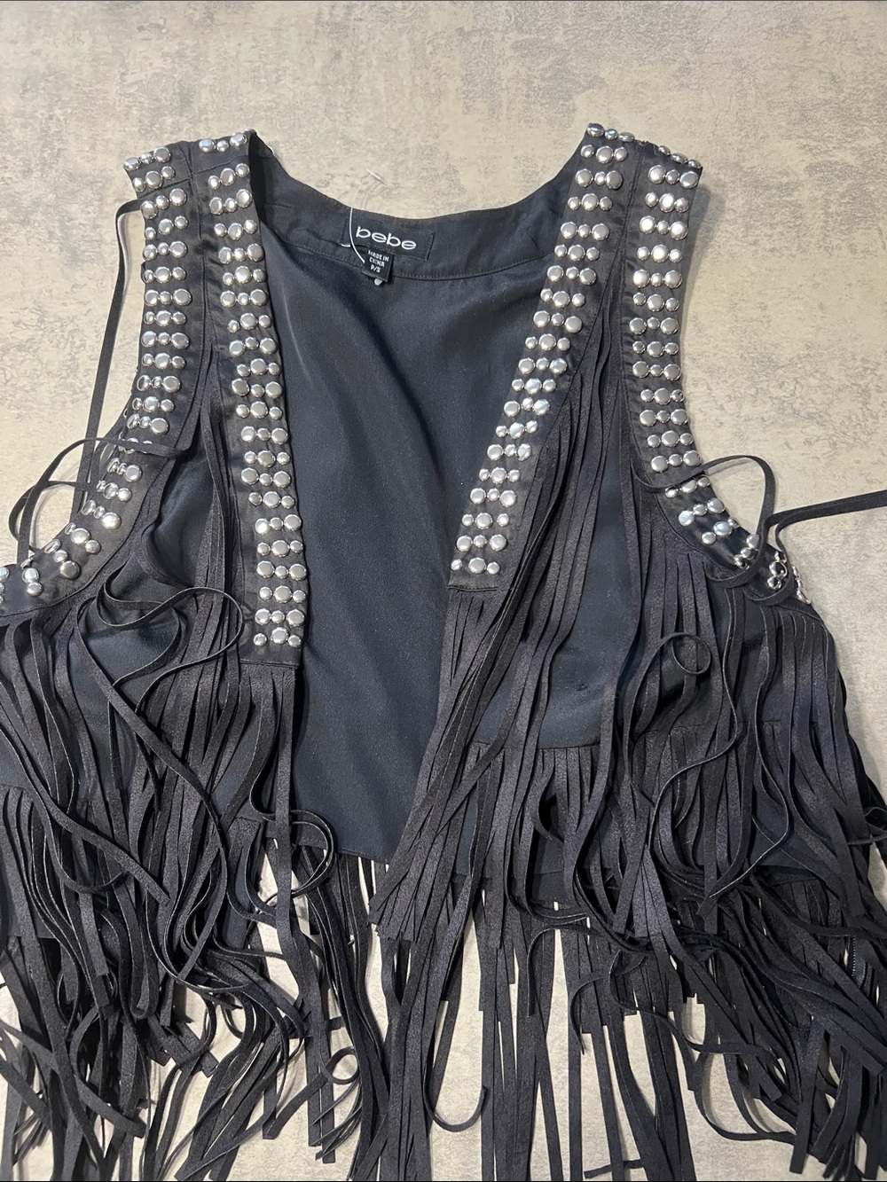 bebe Black Studded Fringe Vest